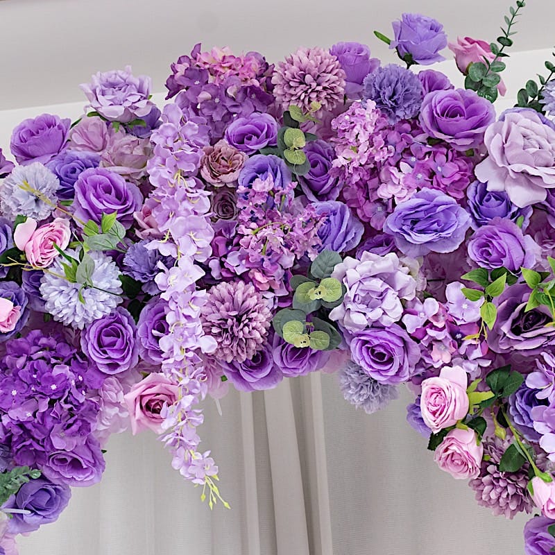 4 feet x 8 feet Round Top Double Flower Arch Backdrop with Silk Roses, Hydrangeas and Chrysanthemums