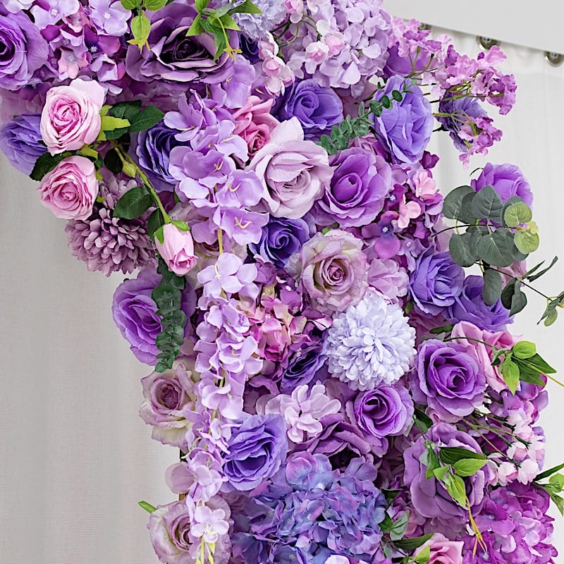 4 feet x 8 feet Round Top Double Flower Arch Backdrop with Silk Roses, Hydrangeas and Chrysanthemums