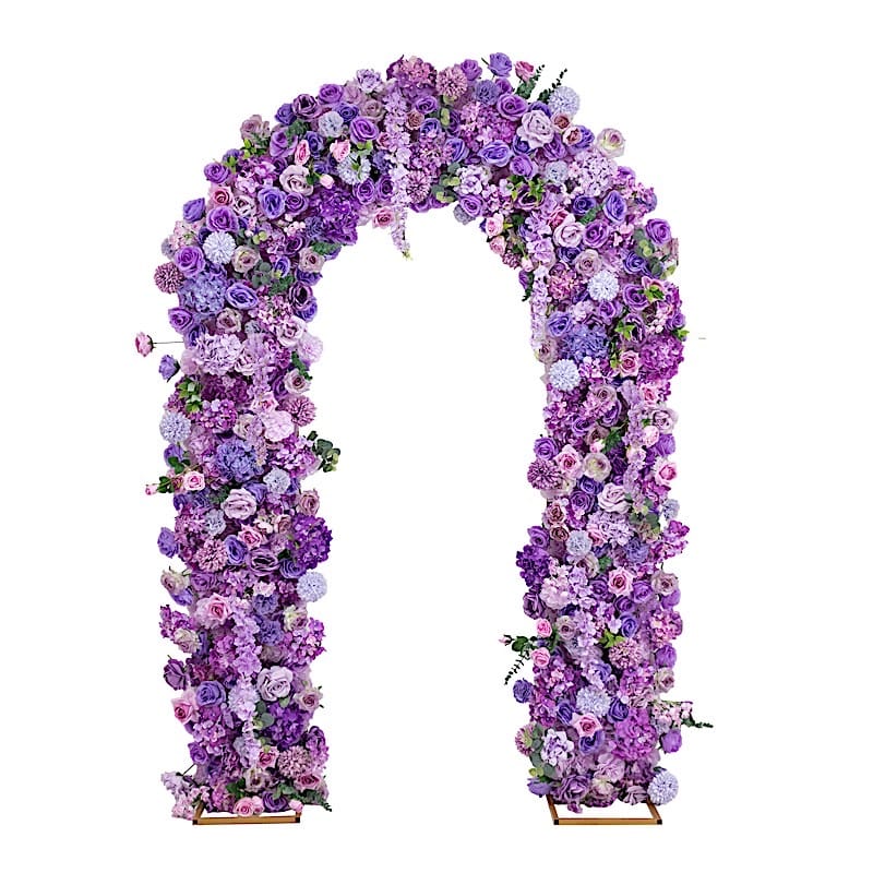 4 feet x 8 feet Round Top Double Flower Arch Backdrop with Silk Roses, Hydrangeas and Chrysanthemums