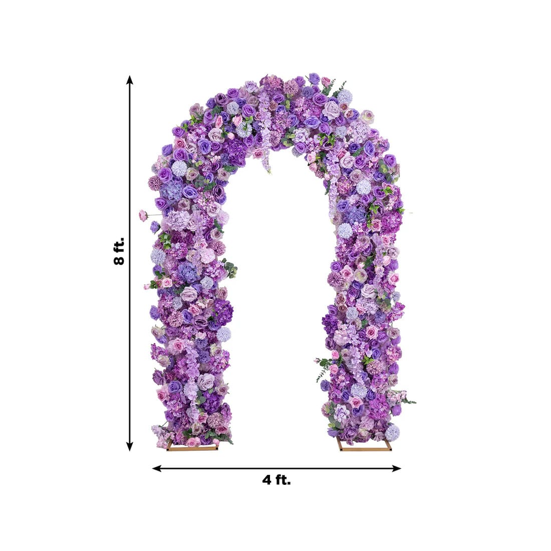 4 feet x 8 feet Round Top Double Flower Arch Backdrop with Silk Roses, Hydrangeas and Chrysanthemums