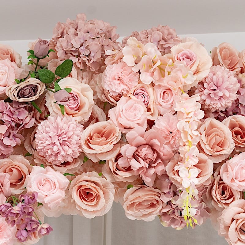 4 feet x 8 feet Round Top Double Flower Arch Backdrop with Silk Roses, Hydrangeas and Chrysanthemums