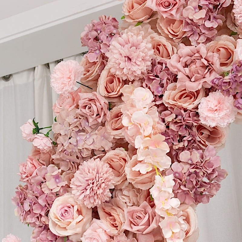 4 feet x 8 feet Round Top Double Flower Arch Backdrop with Silk Roses, Hydrangeas and Chrysanthemums