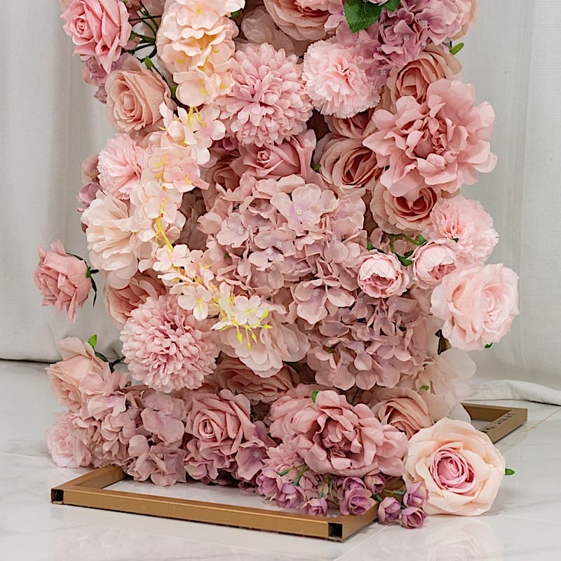4 feet x 8 feet Round Top Double Flower Arch Backdrop with Silk Roses, Hydrangeas and Chrysanthemums