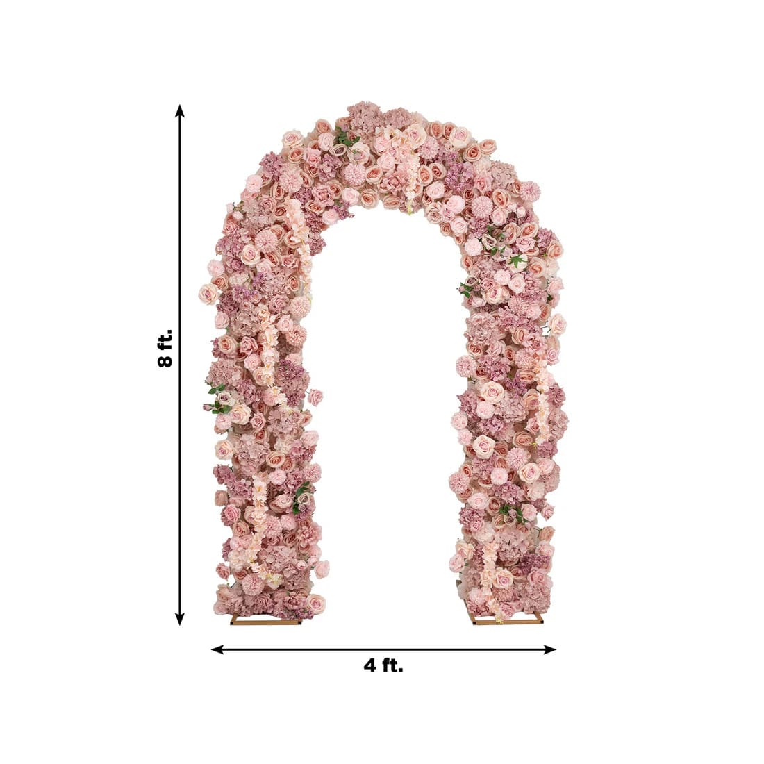 4 feet x 8 feet Round Top Double Flower Arch Backdrop with Silk Roses, Hydrangeas and Chrysanthemums