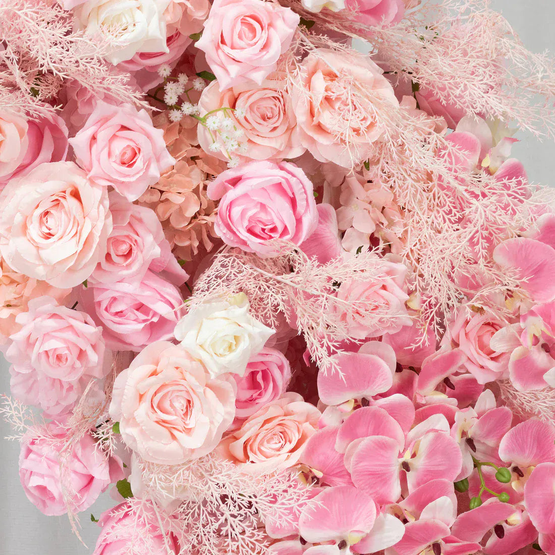 6.5 feet White and Pink with Roses, Hydrangeas and  Chrysanthemums Silk Floral Half Crescent Wedding Arch