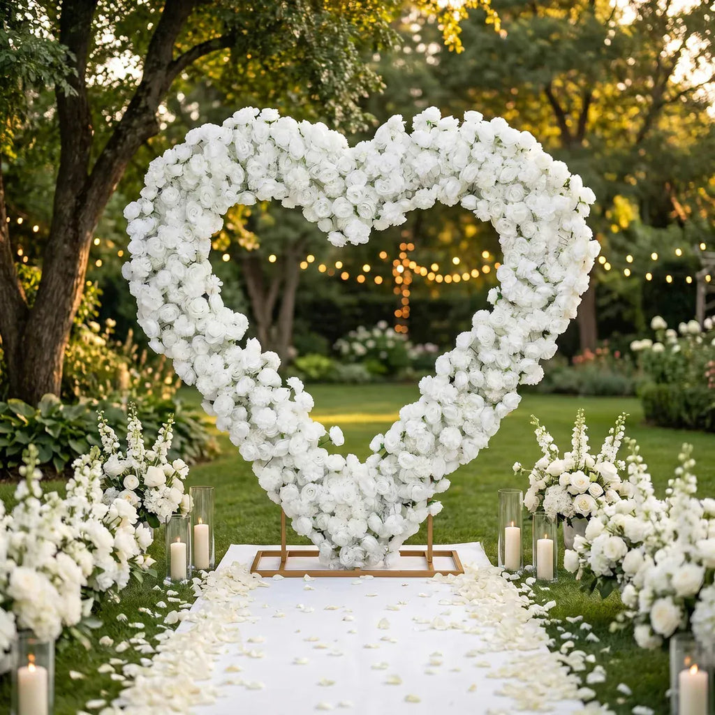 7 feet Heart Flower Arch Backdrop with Silk Roses, Peony and Hydrangea ...