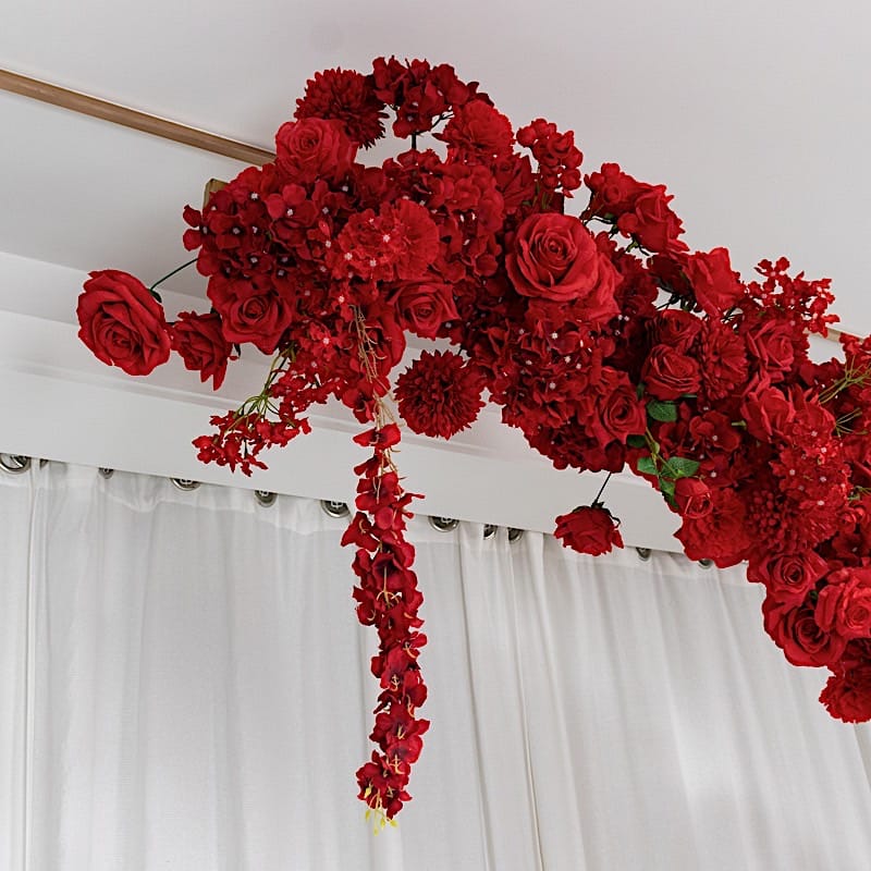 8 feet Half Crescent with Roses, Hydrangeas and Chrysanthemums Silk Floral Half Crescent