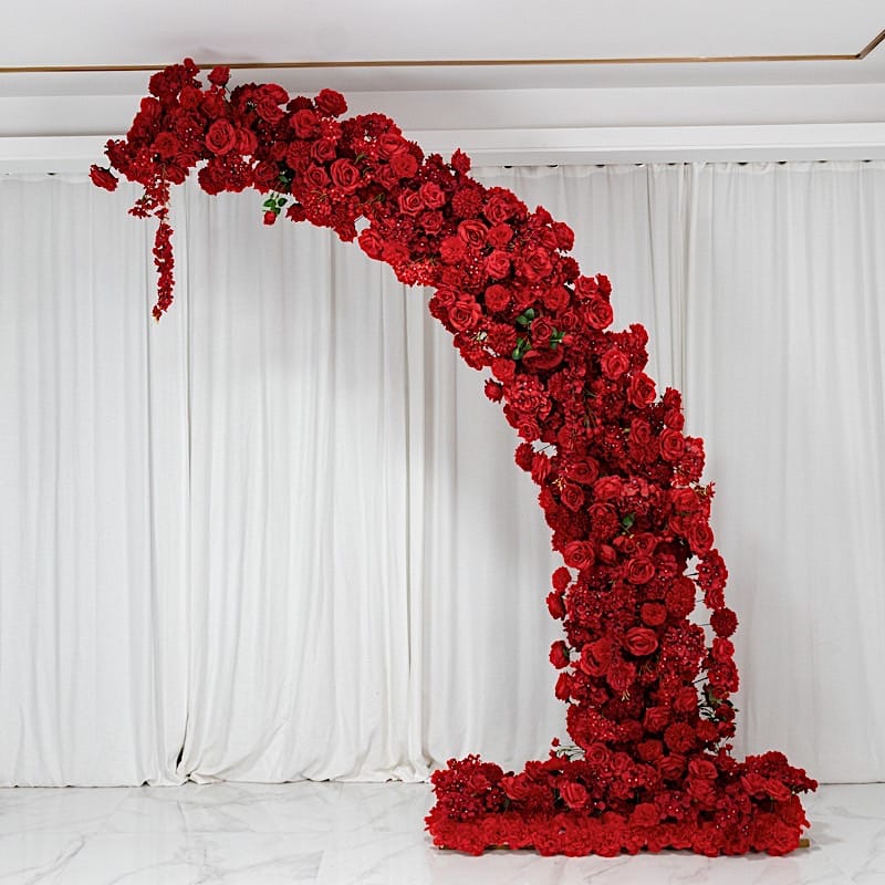 8 feet Half Crescent with Roses, Hydrangeas and Chrysanthemums Silk Floral Half Crescent