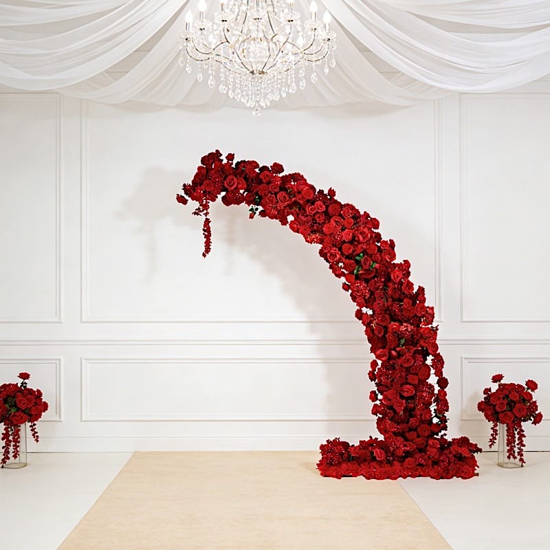 8 feet Half Crescent with Roses, Hydrangeas and Chrysanthemums Silk Floral Half Crescent
