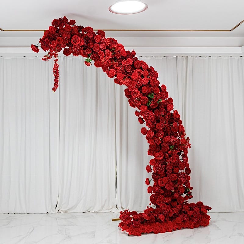 8 feet Half Crescent with Roses, Hydrangeas and Chrysanthemums Silk Floral Half Crescent