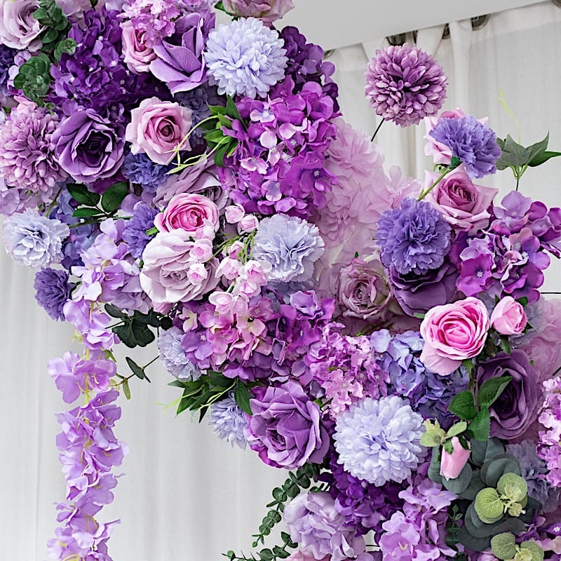8 feet Half Crescent with Roses, Hydrangeas and Chrysanthemums Silk Floral Half Crescent