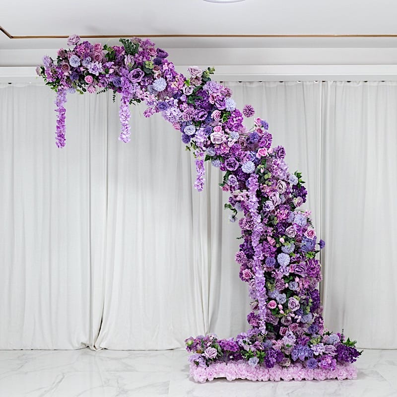 8 feet Half Crescent with Roses, Hydrangeas and Chrysanthemums Silk Floral Half Crescent