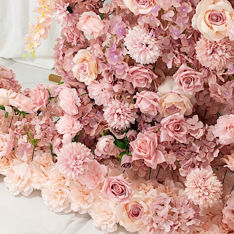 8 feet Half Crescent with Roses, Hydrangeas and Chrysanthemums Silk Floral Half Crescent