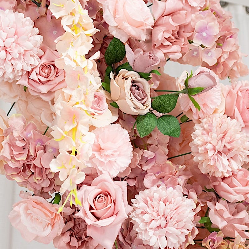 8 feet Half Crescent with Roses, Hydrangeas and Chrysanthemums Silk Floral Half Crescent