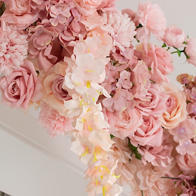 8 feet Half Crescent with Roses, Hydrangeas and Chrysanthemums Silk Floral Half Crescent