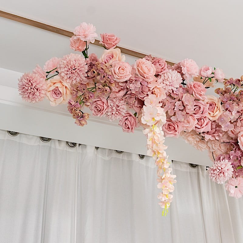 8 feet Half Crescent with Roses, Hydrangeas and Chrysanthemums Silk Floral Half Crescent