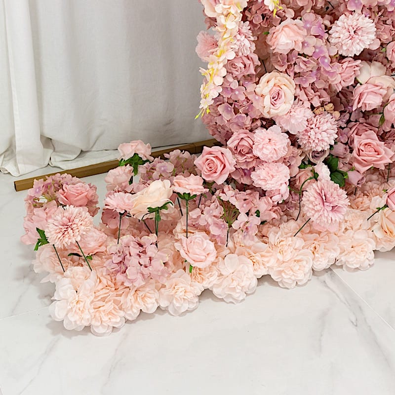 8 feet Half Crescent with Roses, Hydrangeas and Chrysanthemums Silk Floral Half Crescent