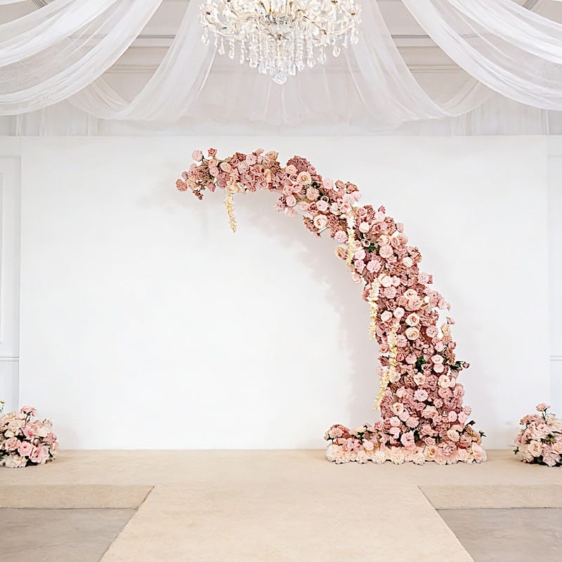 8 feet Half Crescent with Roses, Hydrangeas and Chrysanthemums Silk Floral Half Crescent