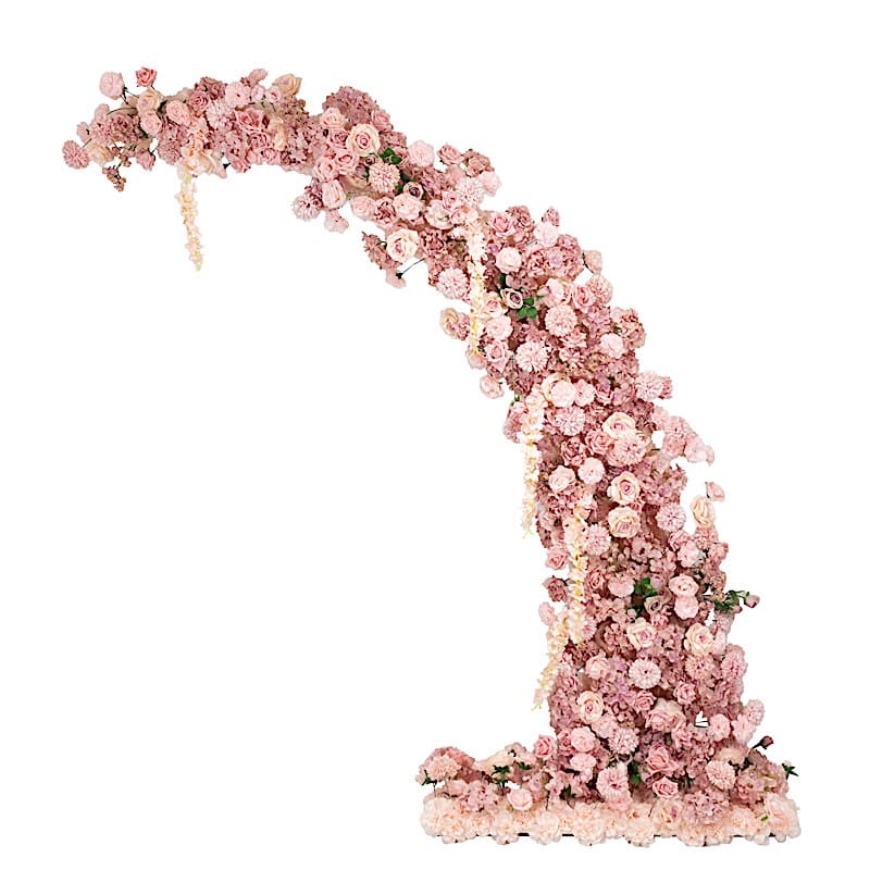 8 feet Half Crescent with Roses, Hydrangeas and Chrysanthemums Silk Floral Half Crescent