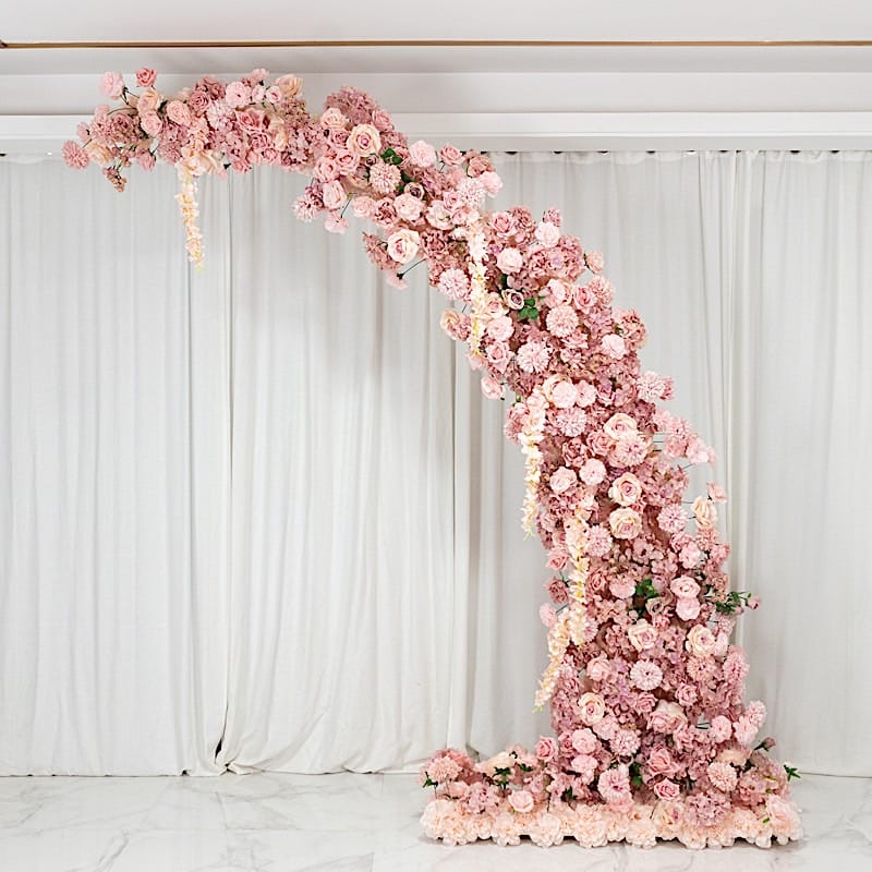 8 feet Half Crescent with Roses, Hydrangeas and Chrysanthemums Silk Floral Half Crescent