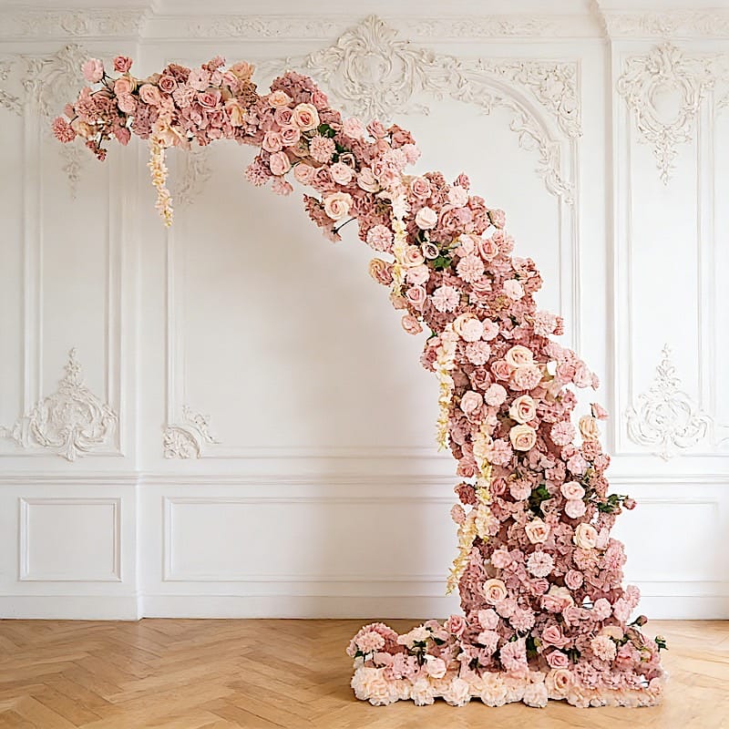 8 feet Half Crescent with Roses, Hydrangeas and Chrysanthemums Silk Floral Half Crescent