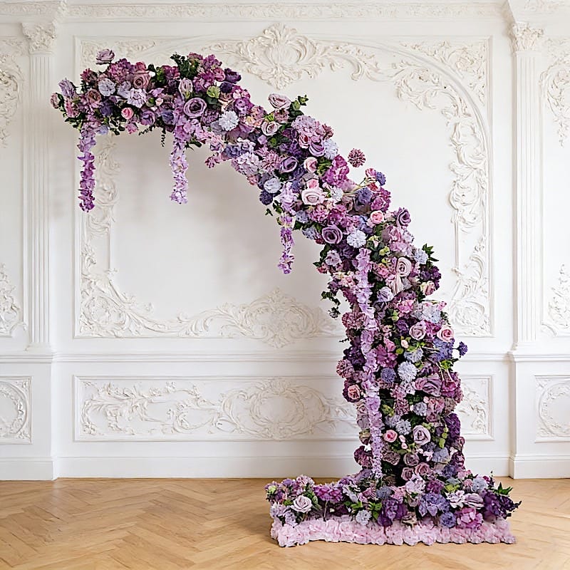 8 feet Half Crescent with Roses, Hydrangeas and Chrysanthemums Silk Floral Half Crescent