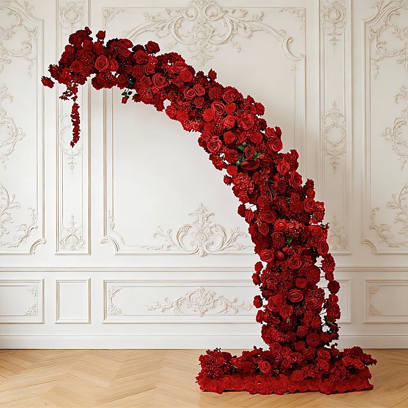 8 feet Half Crescent with Roses, Hydrangeas and Chrysanthemums Silk Floral Half Crescent