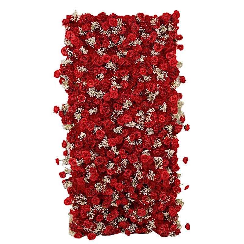 8x4 feet Silk Roses and Baby's Breath Roll Up Artificial Flower Wall Backdrop