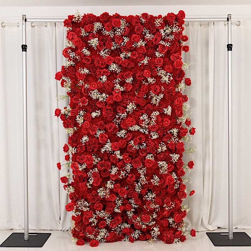 8x4 feet Silk Roses and Baby's Breath Roll Up Artificial Flower Wall Backdrop