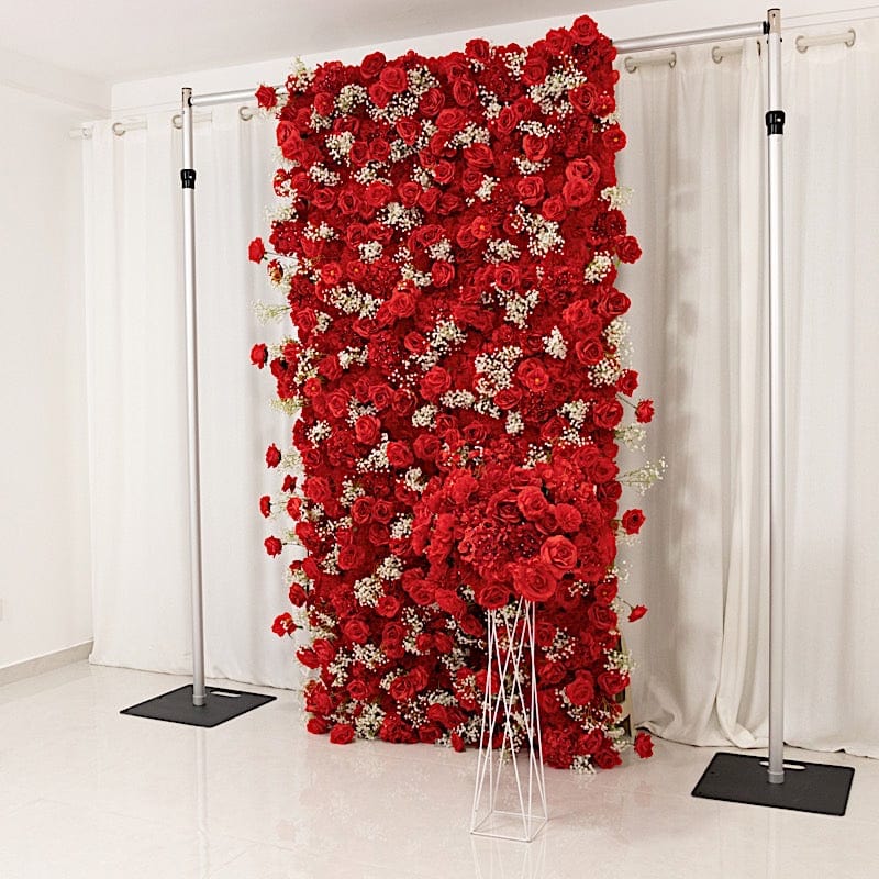 8x4 feet Silk Roses and Baby's Breath Roll Up Artificial Flower Wall Backdrop
