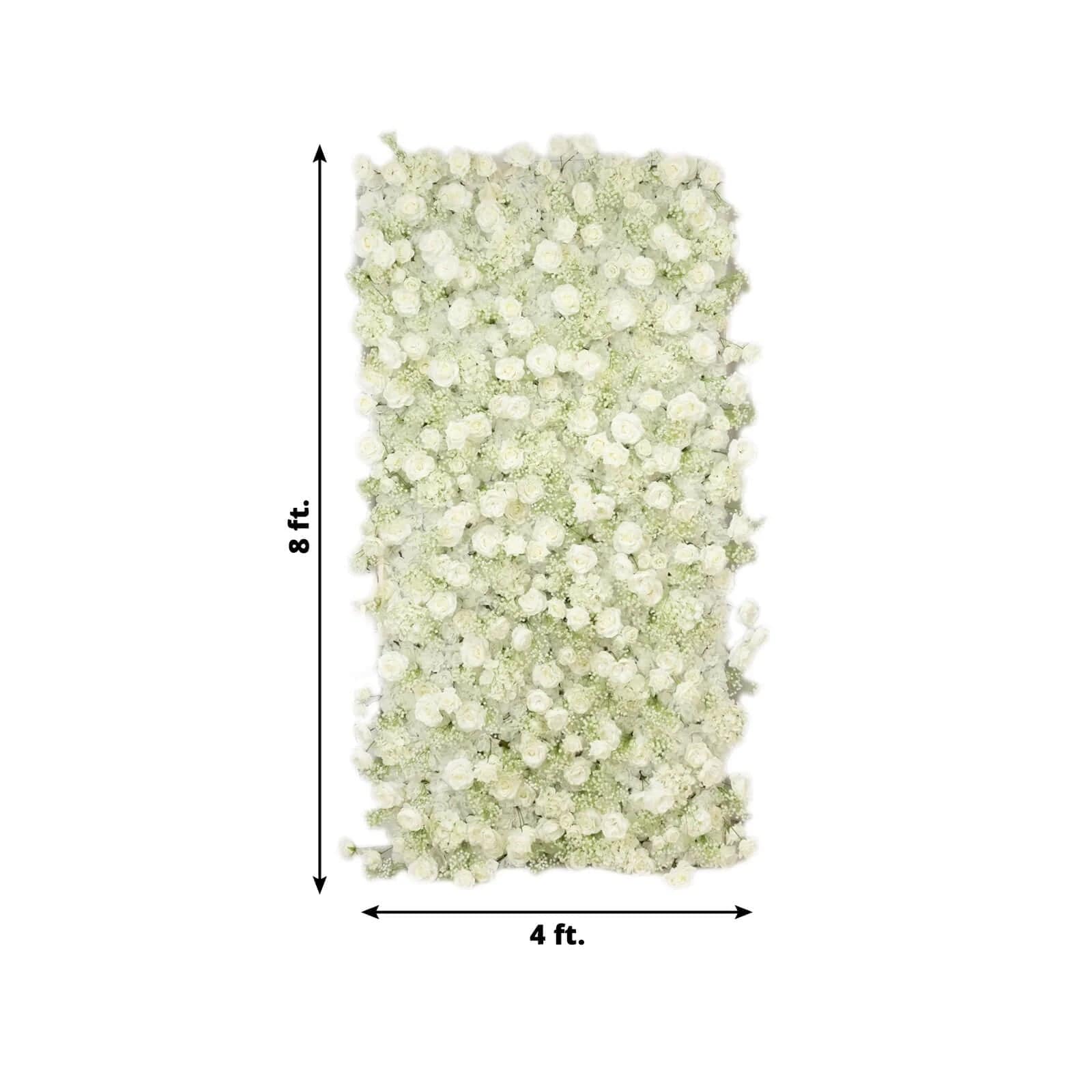 8x4 feet Silk Roses and Baby's Breath Roll Up Artificial Flower Wall Backdrop