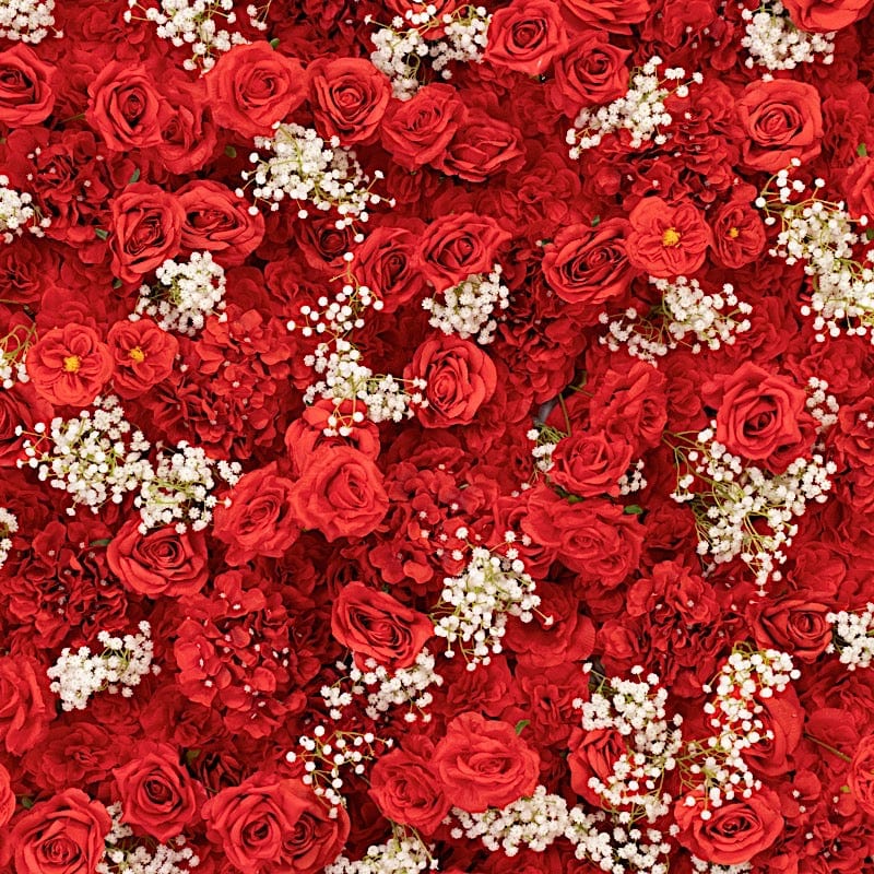 8x4 feet Silk Roses and Baby's Breath Roll Up Artificial Flower Wall Backdrop