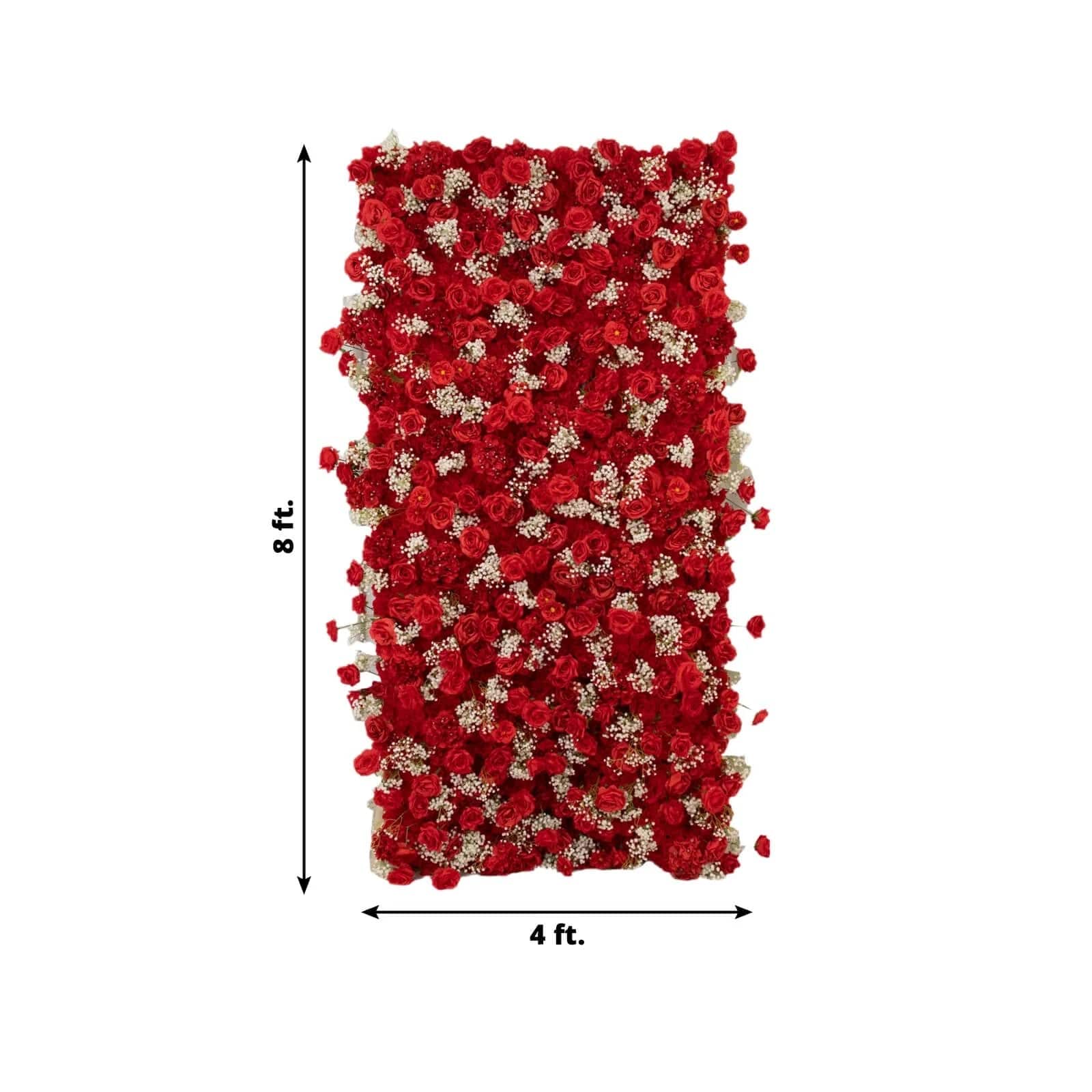 8x4 feet Silk Roses and Baby's Breath Roll Up Artificial Flower Wall Backdrop