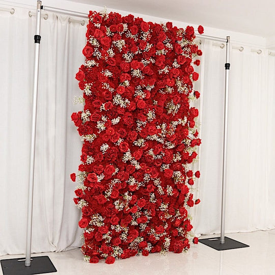 8x4 feet Silk Roses and Baby's Breath Roll Up Artificial Flower Wall Backdrop