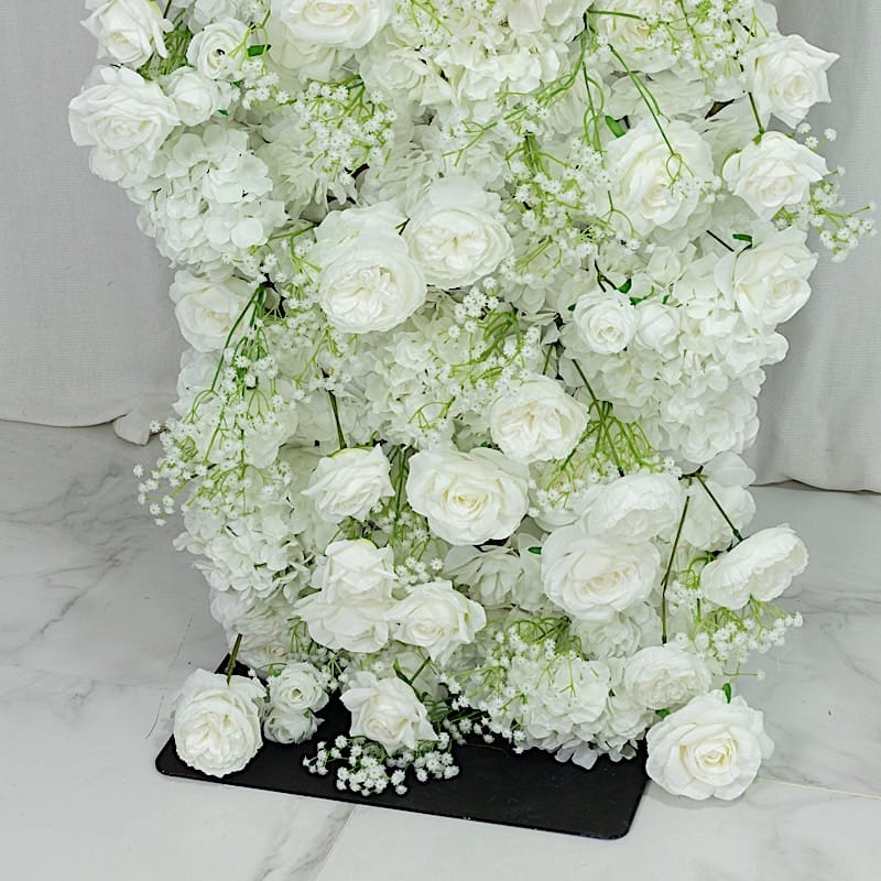 8x8 feet White Silk Roses & Baby's Breath Roll URoll Up Artificial Flower Backdrop for Arch Stand