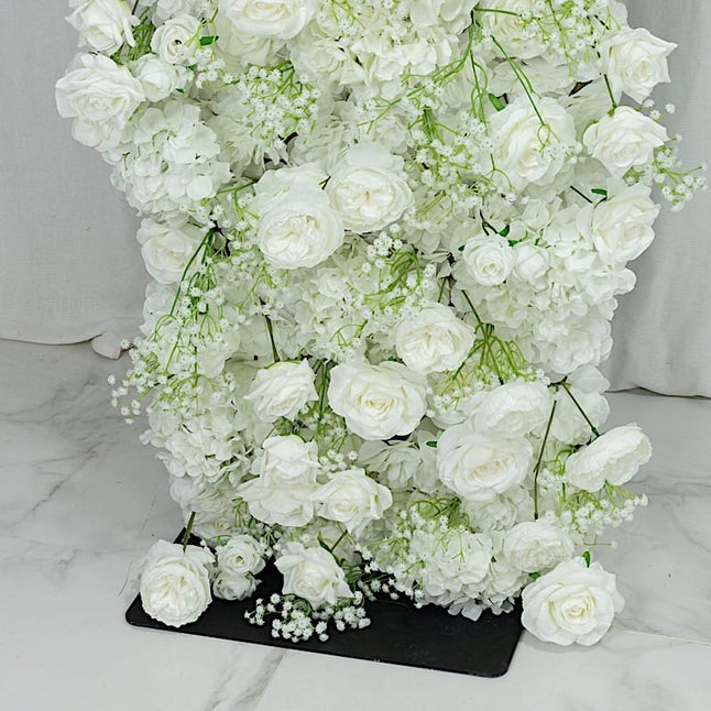 8x8 feet White Silk Roses & Baby's Breath Roll URoll Up Artificial Flower Backdrop for Arch Stand