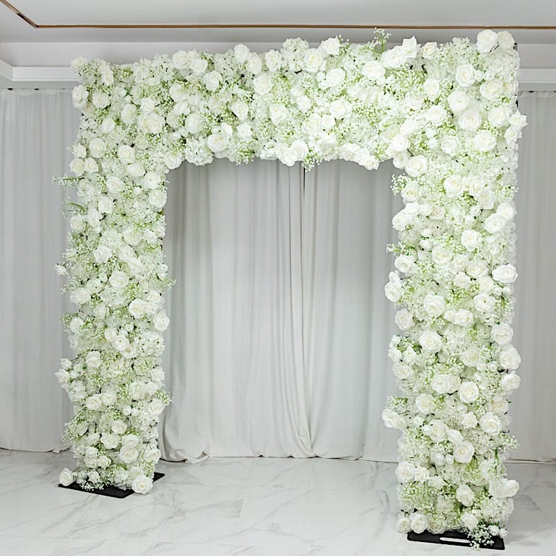 8x8 feet White Silk Roses & Baby's Breath Roll URoll Up Artificial Flower Backdrop for Arch Stand