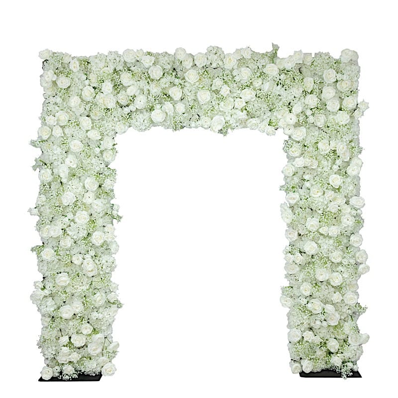 8x8 feet White Silk Roses & Baby's Breath Roll URoll Up Artificial Flower Backdrop for Arch Stand