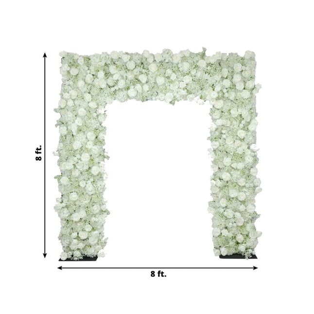 8x8 feet White Silk Roses & Baby's Breath Roll URoll Up Artificial Flower Backdrop for Arch Stand