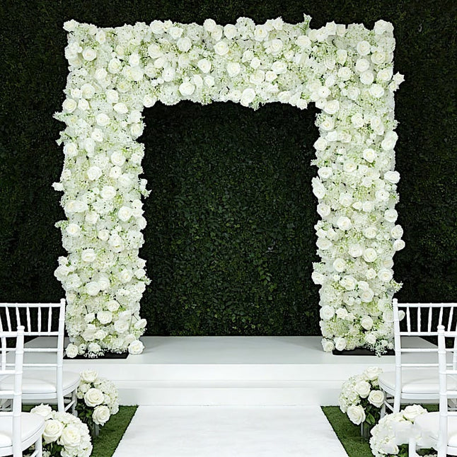 8x8 feet White Silk Roses & Baby's Breath Roll URoll Up Artificial Flower Backdrop for Arch Stand
