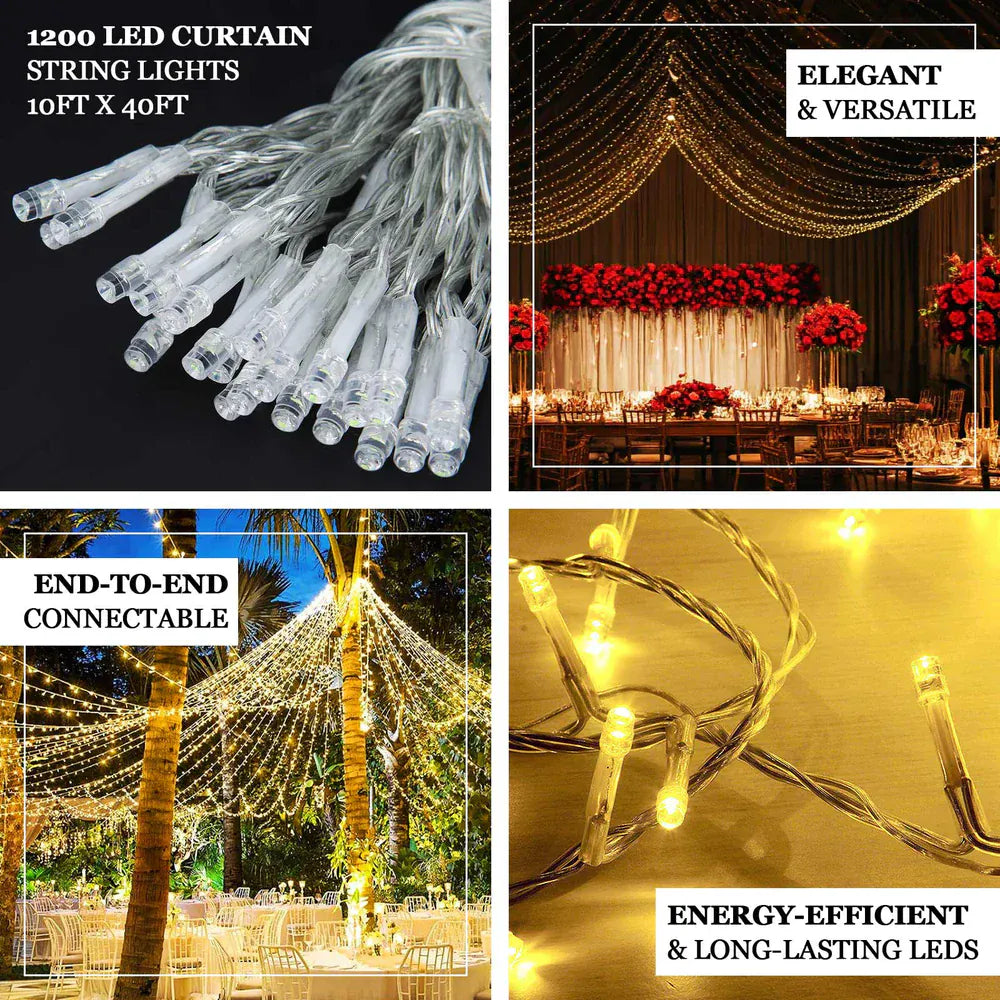 10 feet x 50 feet Warm White LED Curtain Fairy String Lights