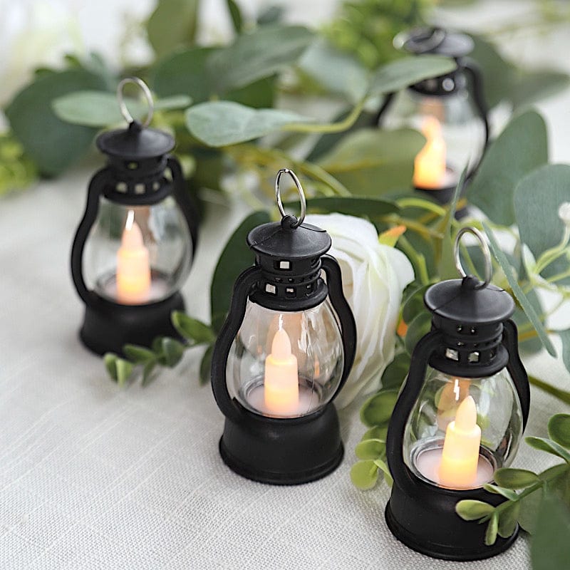 12 Black Battery Operated Vintage Mini LED Candle Lanterns