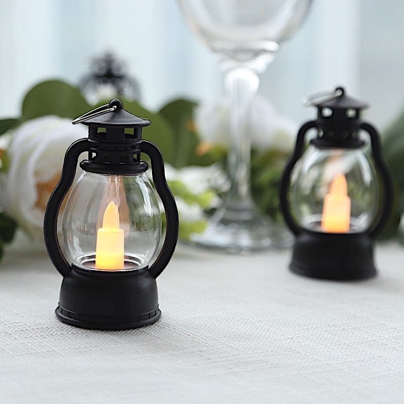 12 Black Battery Operated Vintage Mini LED Candle Lanterns