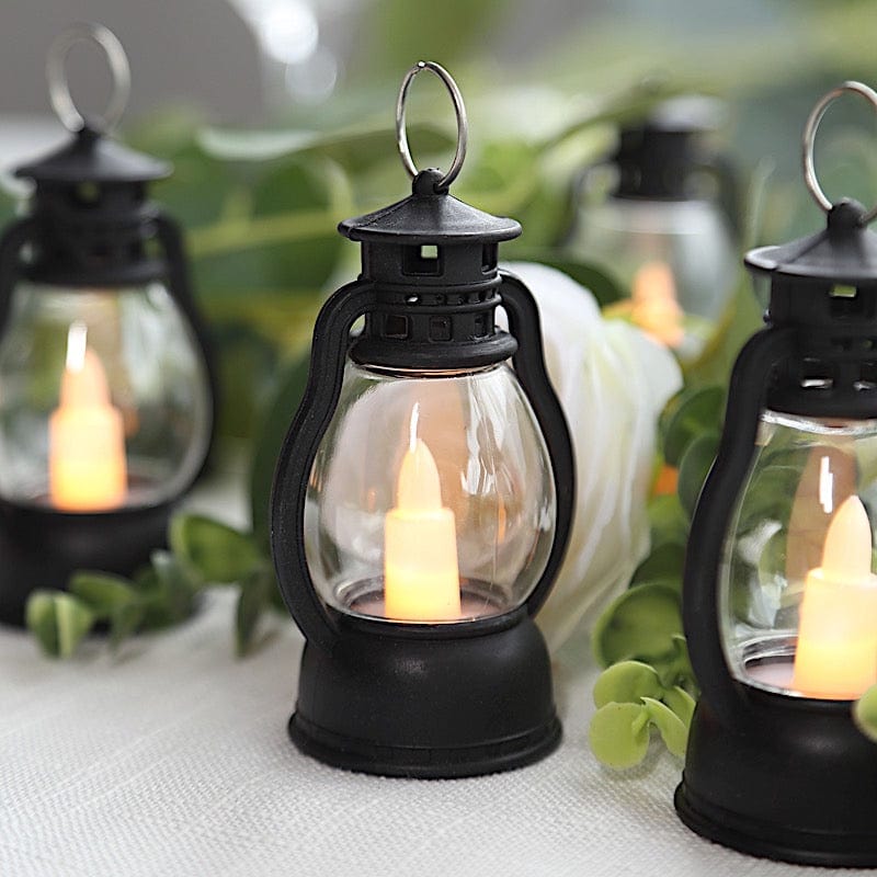 12 Black Battery Operated Vintage Mini LED Candle Lanterns