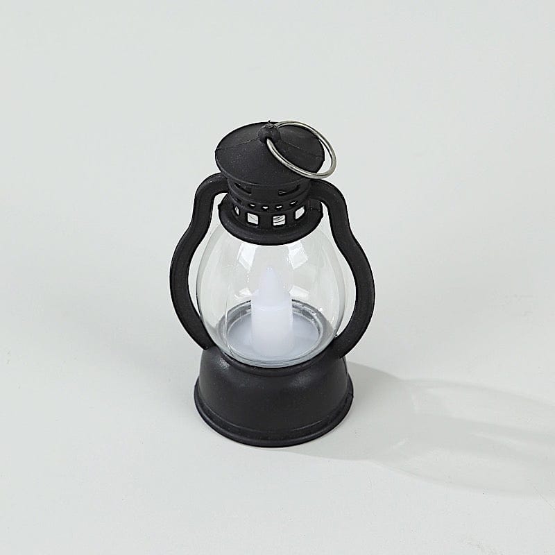 12 Black Battery Operated Vintage Mini LED Candle Lanterns