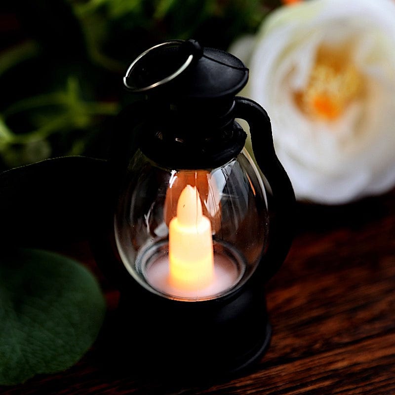 12 Black Battery Operated Vintage Mini LED Candle Lanterns