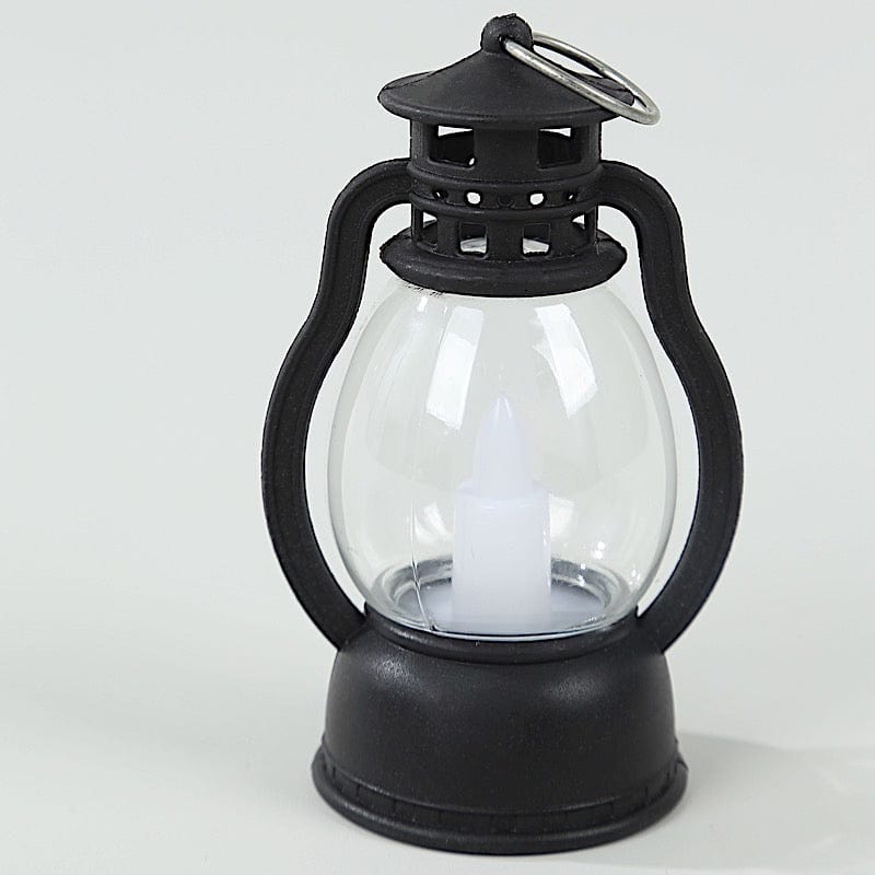 12 Black Battery Operated Vintage Mini LED Candle Lanterns