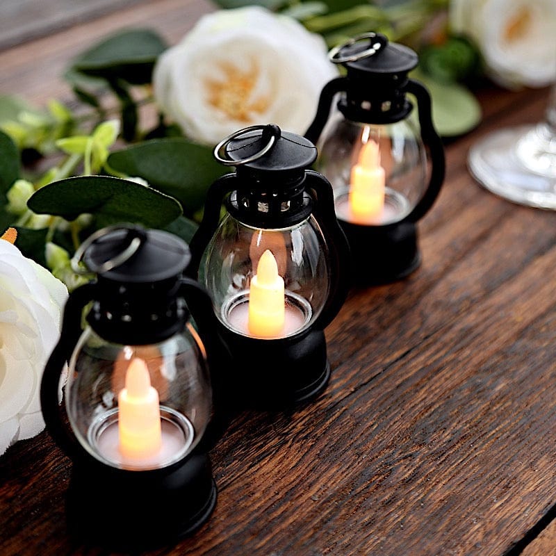 12 Black Battery Operated Vintage Mini LED Candle Lanterns