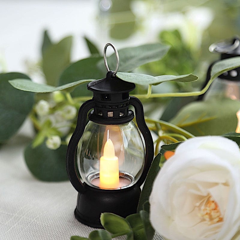 12 Black Battery Operated Vintage Mini LED Candle Lanterns