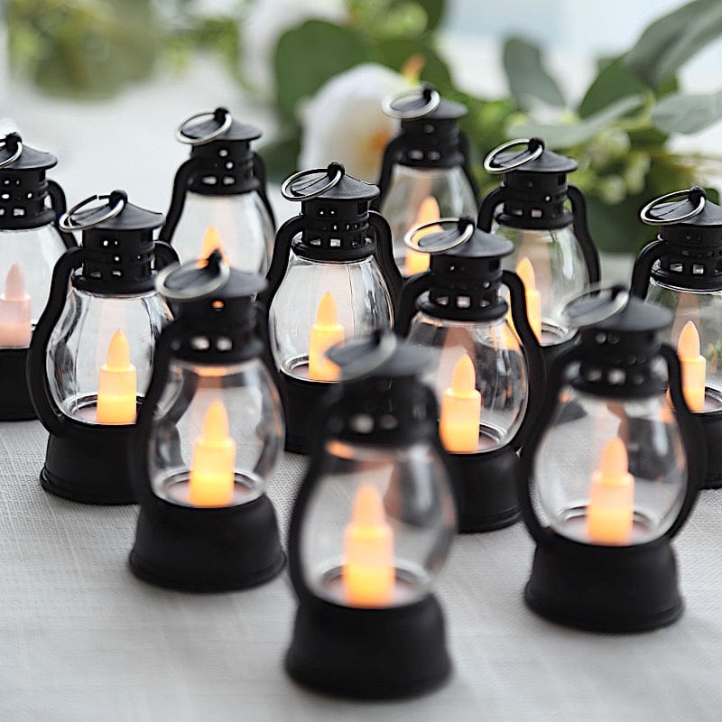 12 Black Battery Operated Vintage Mini LED Candle Lanterns